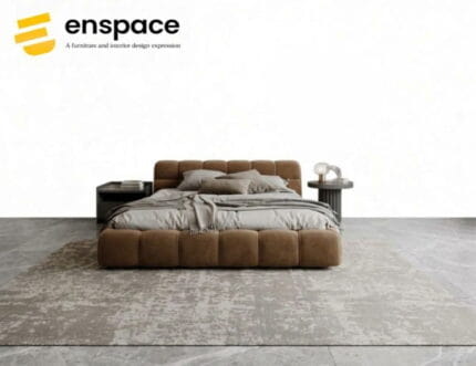 Brown upholstered platform bed