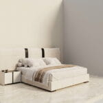 Luxury Cream Upholstered Bed with Black Headboard Enspace