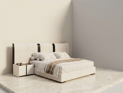 Luxury Cream Upholstered Bed with Black Headboard Enspace