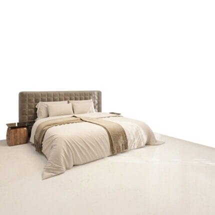 Luxury Taupe Upholstered Bed with Quilted Headboard